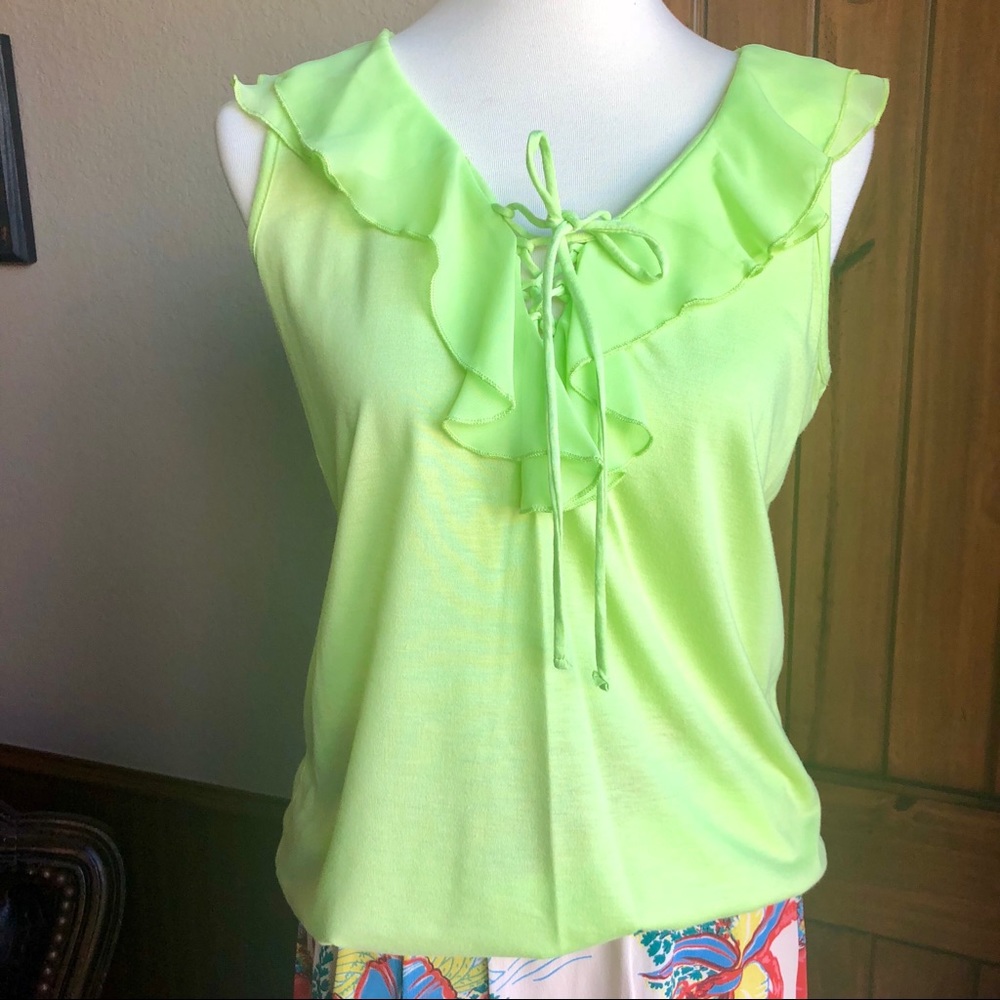 French Laundry sleeveless Ruffle top with tie